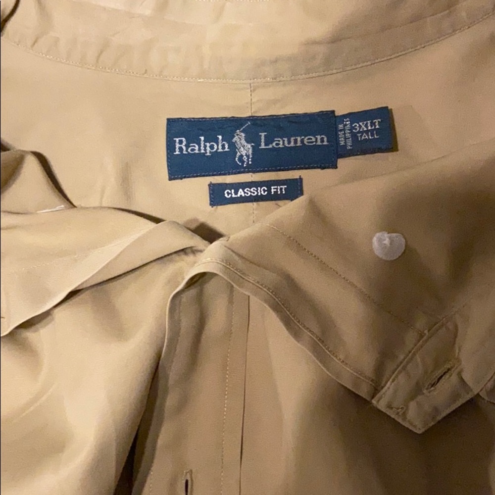 Tan Ralph Lauren polo dress shirt